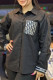 Black Casual Letter Print Pocket Embroidery Turndown Collar Tops