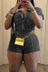 Black Casual Solid Color Patchwork V Neck Short Sleeve Two Pieces