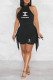 Black Casual Letter Print Fringed Trim Halter Sleeveless Two Pieces