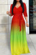 Red Yellow Celebrities Gradient Print Strap Design Patchwork V Neck Long Dresses
