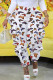 White Street Camouflage Print Pocket Patchwork Ruffled Trim Loose High Waist Pencil Full Print Bottoms