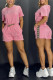 Pink Casual Letters Pocket Patchwork Embossed O Neck Short Sleeve Two Pieces
