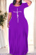 Purple Casual Graffiti Print Letter Print O Neck Printed Dresses