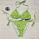Green Sportswear Letters Patchwork Swimwears