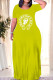 Fluorescent Green Letter Print Tongue print O Neck Printed Dresses