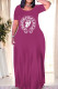 Purple Letter Print Tongue print O Neck Printed Dresses