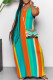 Cyan Casual Striped Print Pocket Patchwork V Neck Straight Dresses