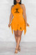 Orange Casual Letter Print Fringed Trim Halter Sleeveless Two Pieces