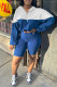 Blue Casual Draw String Zipper Patchwork Contrast Zipper Collar Long Sleeve Two Pieces