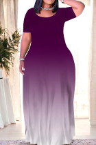 Purple Casual Daily Gradient Print Contrast O Neck Printed Dresses