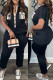 Black Casual Street Plaid Pocket Patchwork O Neck Loose Jumpsuits