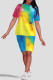 Yellow Casual Tie Dye Patchwork O Neck Short Sleeve Two Pieces