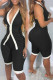 Black Casual Buckle Patchwork V Neck Sleeveless Two Pieces