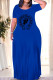 Blue Letter Print Tongue print O Neck Printed Dresses