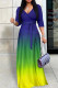 Dark Blue Celebrities Gradient Print Strap Design Patchwork V Neck Long Dresses