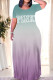 Green White Casual Gradient Print Letter Print Contrast O Neck Printed Dresses