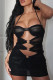 Black Sexy Solid Color Hollow Out Backless Patchwork Halter Wrapped Skirt Dresses