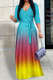 Blue Yellow Red Celebrities Gradient Print Strap Design Patchwork V Neck Long Dresses