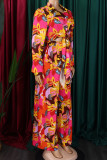 Rose Purple Elegant Print Bandage Patchwork Shirt Collar Long Sleeve Two Pieces
