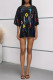 Black Sexy Letters Sequins Patchwork O Neck Dresses