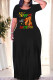 Black Casual Graffiti Print Letter Print O Neck Printed Dresses