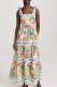Multicolor Celebrities Print Backless Strap Design Patchwork Square Neck Long Dresses