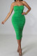 Green Sexy Solid Color Ruched Patchwork Strapless Long Dresses