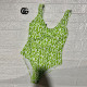 Green Sportswear Letters Patchwork Swimwears