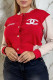 Red Casual Street Letter Print Buttons Half A Turtleneck Outerwear