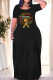 Black Casual Letter Print O Neck Printed Dresses