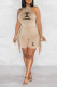 Apricot Casual Letter Print Fringed Trim Halter Sleeveless Two Pieces