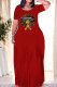 Red Casual Letter Print O Neck Printed Dresses