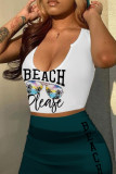 White Green Sexy Print Patchwork U Neck Sleeveless Two Pieces