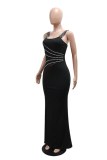 White Sexy Formal Prom Patchwork Backless Hot Drill Spaghetti Strap Evening Dresses