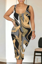 Black Brown Casual Geometric Print The stars Contrast Printed Dresses