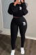 Black Casual Letters Patchwork O Neck Long Sleeve Two Pieces