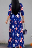 White Casual Print Strap Design Patchwork V Neck Long Dresses