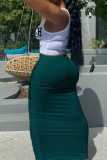 White Green Sexy Print Patchwork U Neck Sleeveless Two Pieces