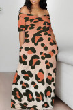 Orange Casual Animal Print Contrast Off Shoulder Printed Dresses