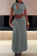 Grey Sexy Solid Color Hollow Out Patchwork O Neck Short Sleeve Two Pieces