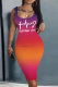 Red Orange Casual Gradient Print Letter Print Basic U Neck Vest Dresses