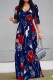 Blue Casual Print Strap Design Patchwork V Neck Long Dresses