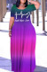 Purple Casual Gradient Print Letter Print Basic O Neck Long Dresses