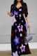 Black Casual Print Strap Design Patchwork V Neck Long Dresses