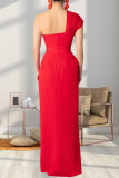 Black Street Solid Color Backless High Slit Patchwork Contrast Oblique Collar Long Dresses