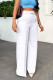 White Casual Solid Color Pocket Zipper Patchwork Loose High Waist Wide Leg Patchwork Bottoms