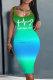 Turquoise Casual Gradient Print Letter Print Basic U Neck Vest Dresses