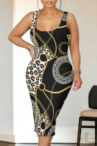Black Casual Geometric Print The stars Contrast Printed Dresses