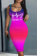 Rose Red Casual Gradient Print Letter Print Basic U Neck Vest Dresses