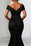 Burgundy Celebrities Solid Color Backless High Slit Zipper Patchwork Off Shoulder Long Dresses